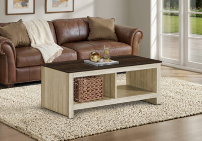 COFFEE TABLE - 44"L / LIGHT BEIGE / DARK OAK