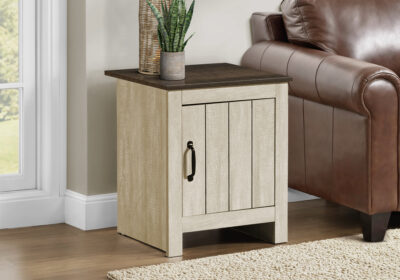 ACCENT TABLE - 22"H / LIGHT BEIGE / DARK OAK / 1 DOOR