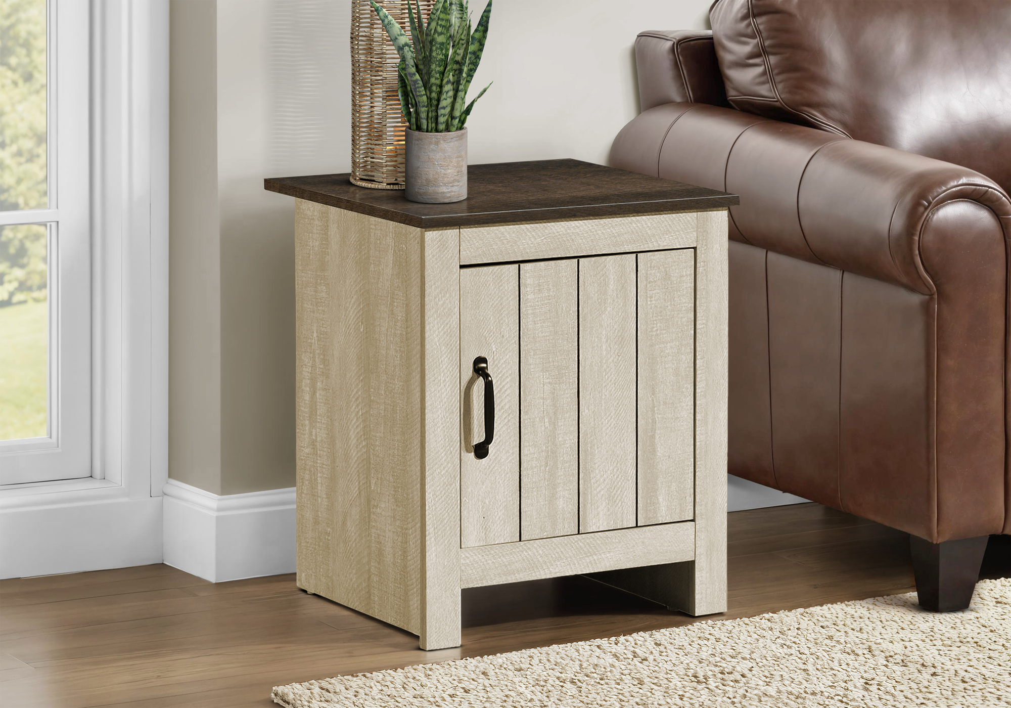 ACCENT TABLE - 22"H / LIGHT BEIGE / DARK OAK / 1 DOOR
