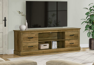 TV STAND - 72"L / DARK BROWN KNOTTY OAK WITH 4 DRAWERS
