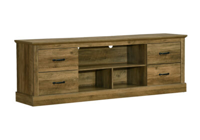 TV STAND - 72"L / DARK BROWN KNOTTY OAK WITH 4 DRAWERS