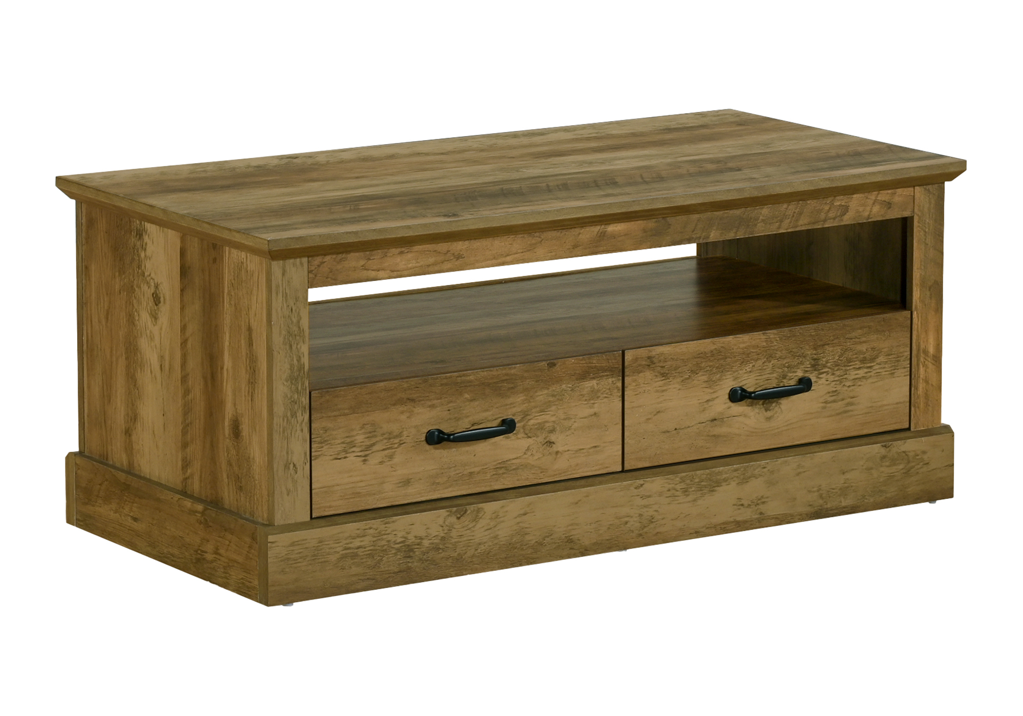 COFFEE TABLE - 42"L / DARK BROWN KNOTTY OAK / 2 DRAWERS