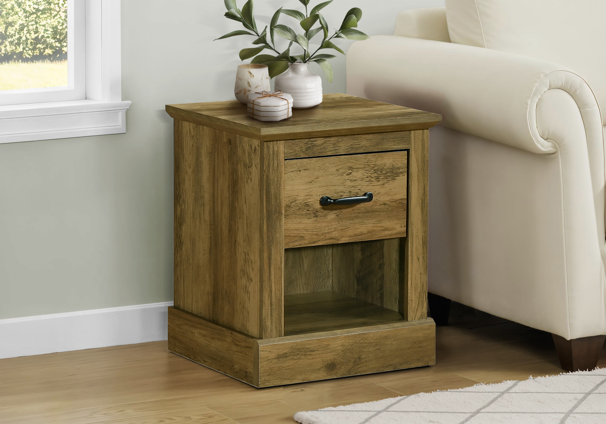 ACCENT TABLE - 21"H / DARK BROWN KNOTTY OAK / 1 DRAWER