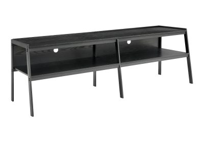 TV STAND - 72"L / BLACK WOOD GRAIN / BLACK METAL