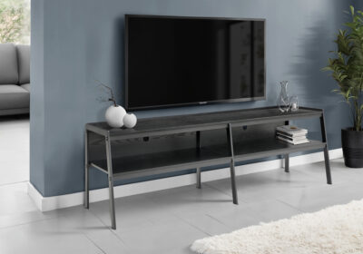 TV STAND - 72"L / BLACK WOOD GRAIN / BLACK METAL