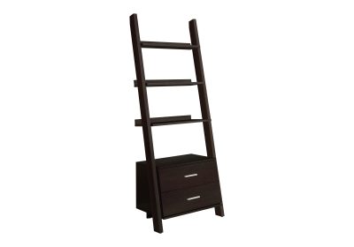 BOOKCASE - 69"H / ESPRESSO LADDER W/ 2 STORAGE DRAWERS