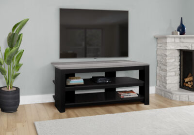 TV STAND - 42"L / BLACK / GREY TOP CORNER