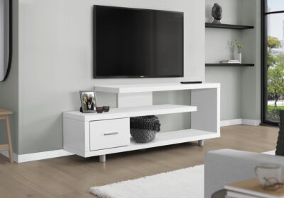 TV STAND - 60"L / WHITE WITH 1 DRAWER
