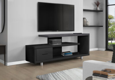 TV STAND - 60"L / BLACK / GREY TOP WITH 1 DRAWER