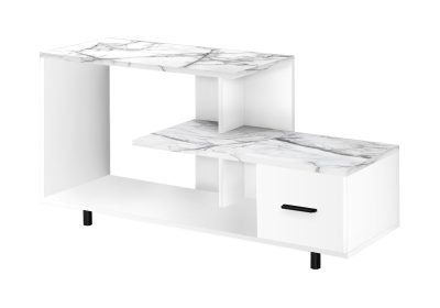 TV STAND - 48"L / WHITE / WHITE MARBLE TOP / 1 DRAWER