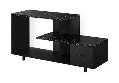 TV STAND - 48"L / BLACK / BLACK MARBLE TOP / 1 DRAWER
