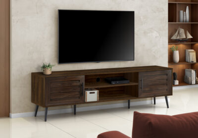 TV STAND - 72"L / BROWN WOOD-LOOK WITH 2 DOORS