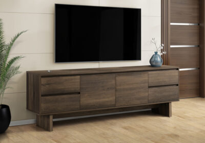 TV STAND - 72"L / DARK BROWN WOOD-LOOK WITH STORAGE