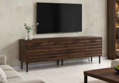 TV STAND - 72"L / DARK BROWN WOOD-LOOK WITH 4 DOORS