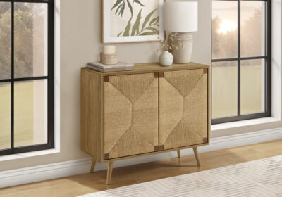 ACCENT CHEST - 32"H / LIGHT WALNUT / SEAGRASS-LOOK / 2 DOORS