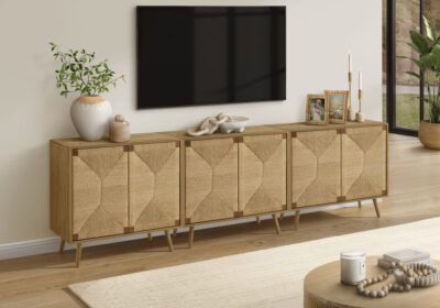 ACCENT CHEST - 32"H / LIGHT WALNUT / SEAGRASS-LOOK / 2 DOORS