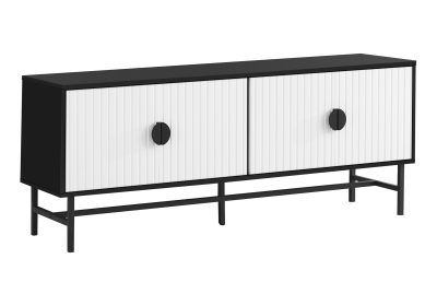 TV STAND - 60"L / BLACK / WHITE DOORS WITH BLACK METAL