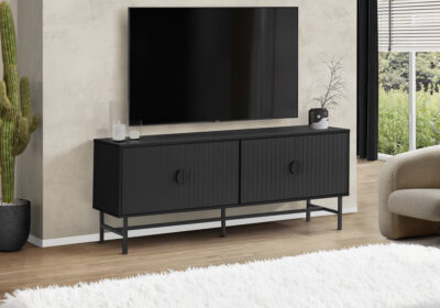 TV STAND - 60"L / BLACK WITH BLACK METAL