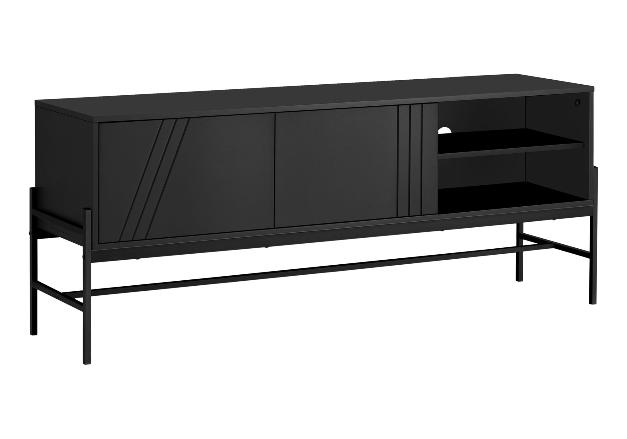 TV STAND - 60"L / BLACK / BLACK METAL WITH STORAGE - Image 2
