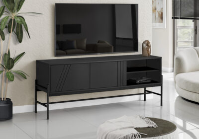 TV STAND - 60"L / BLACK / BLACK METAL WITH STORAGE