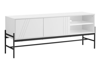 TV STAND - 60"L / WHITE / BLACK METAL WITH STORAGE