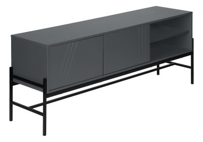 TV STAND - 60"L / GREY / BLACK METAL WITH STORAGE