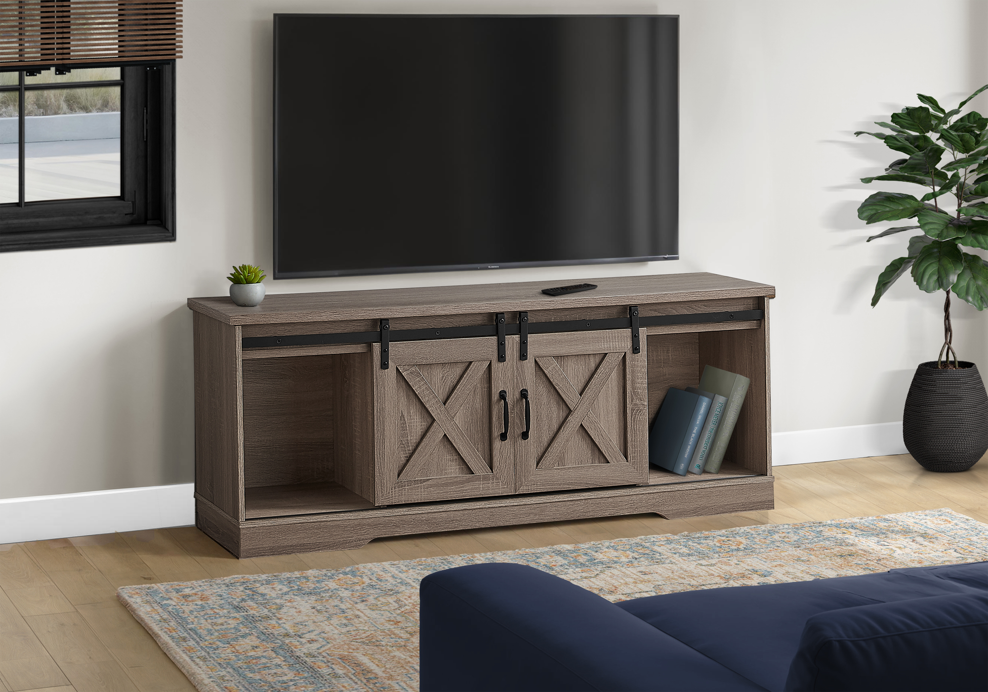 TV STAND - 60"L / DARK TAUPE WITH 2 SLIDING DOORS