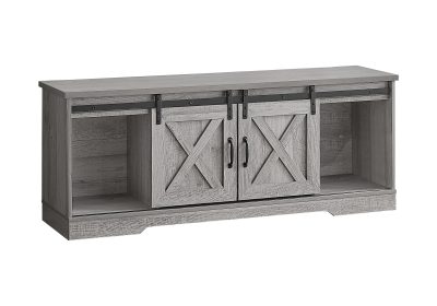 TV STAND - 60"L / GREY WITH 2 SLIDING DOORS