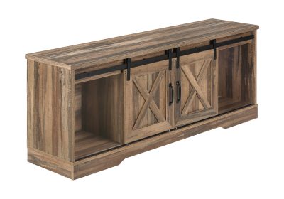 TV STAND - 60"L / BROWN RECLAIMED-LOOK / 2 SLIDING DOORS