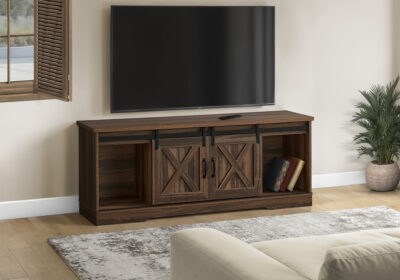 TV STAND - 60"L / BROWN RECLAIMED-LOOK / 2 SLIDING DOORS