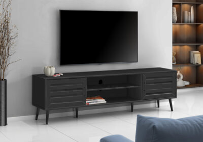 TV STAND - 72"L / BLACK WITH 2 DOORS