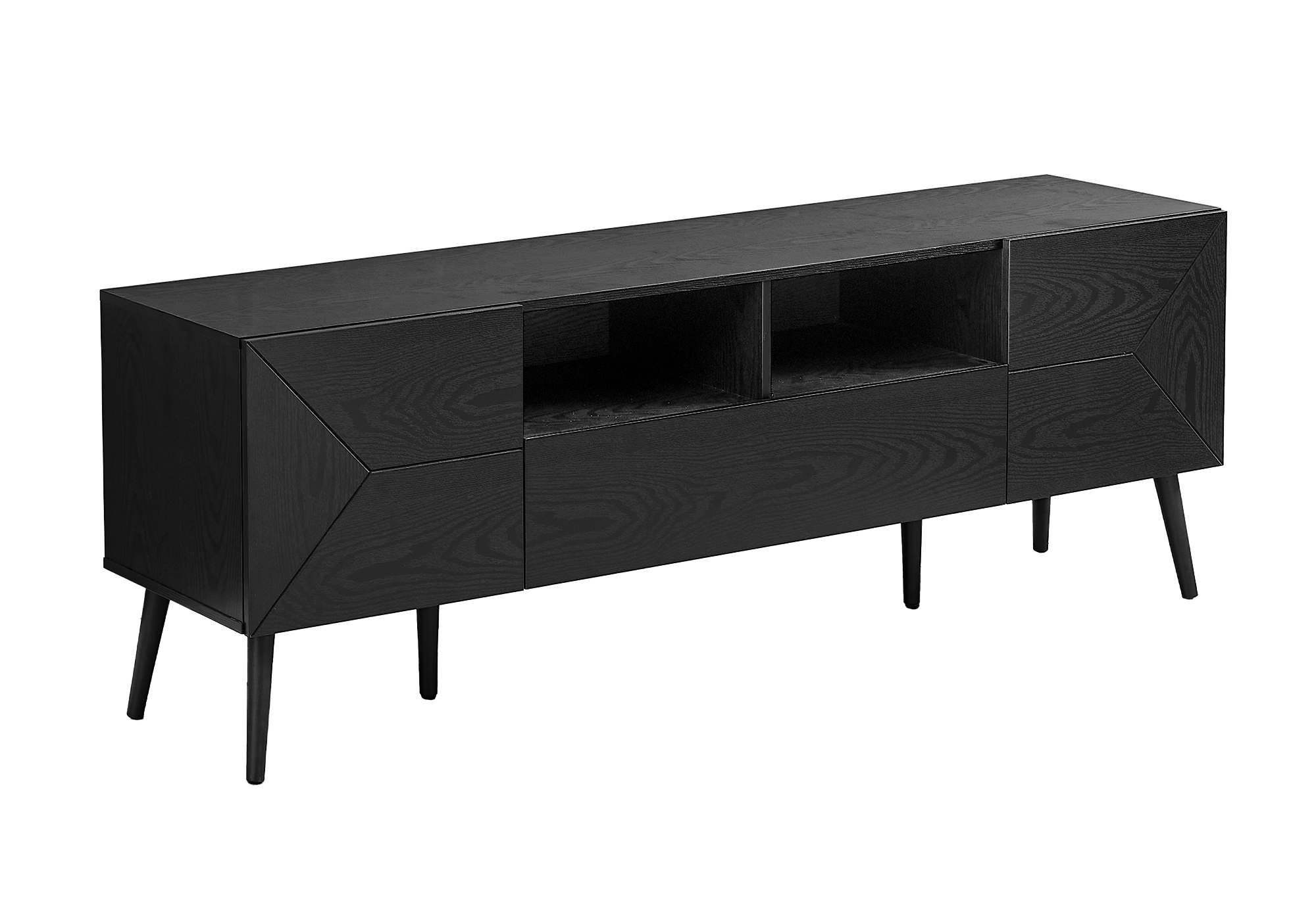 TV STAND - 72"L / BLACK WOOD-LOOK WITH STORAGE - Image 2