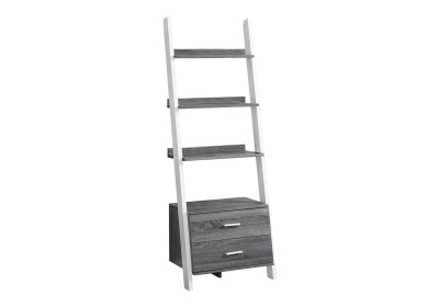 BOOKCASE - 69"H / GREY-WHITE LADDER WITH 2 STORAGE DRAWER