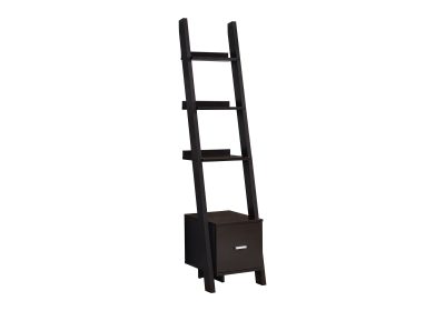 BOOKCASE - 69"H / ESPRESSO CORNER ETAGERE W/ DRAWER