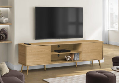 TV STAND - 72"L / NATURAL WITH 2 WOOD-LOOK DOORS