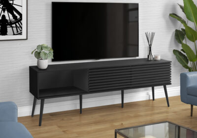 TV STAND - 72"L / BLACK WITH 2 DOORS