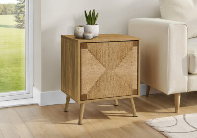 ACCENT TABLE - 23"H / LIGHT WALNUT / SEAGRASS-LOOK END TABLE