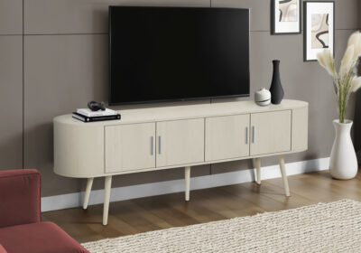 TV STAND - 72"L / ANTIQUE WHITE WITH 4 DOORS