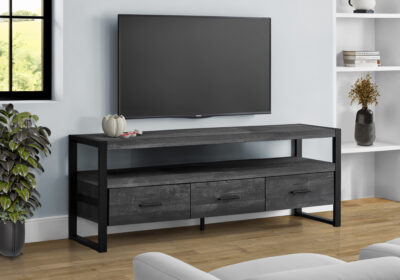 TV STAND - 60"L / BLACK RECLAIMED WOOD-LOOK / 3 DRAWERS