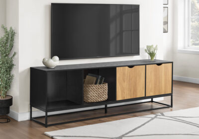TV STAND - 72"L / BLACK / METAL WITH 2 DOORS