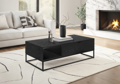 COFFEE TABLE - 48"L / LIFT-TOP BLACK / BLACK METAL