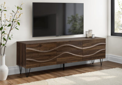 TV STAND - 72"L / DARK BROWN WOOD-LOOK WITH STORAGE