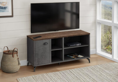 TV STAND - 48"L / GREY CONCRETE / MEDIUM BROWN RECLAIMED