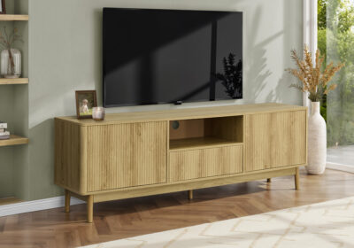 TV STAND - 72"L / LIGHT WALNUT WITH STORAGE