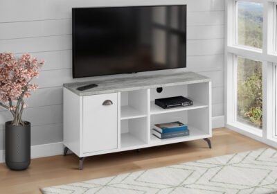 TV STAND - 48"L / WHITE / GREY CEMENT-LOOK TOP