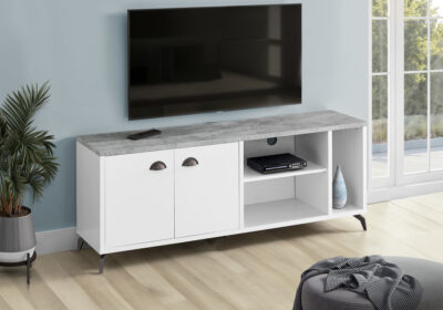 TV STAND - 60"L / WHITE / GREY CEMENT-LOOK TOP