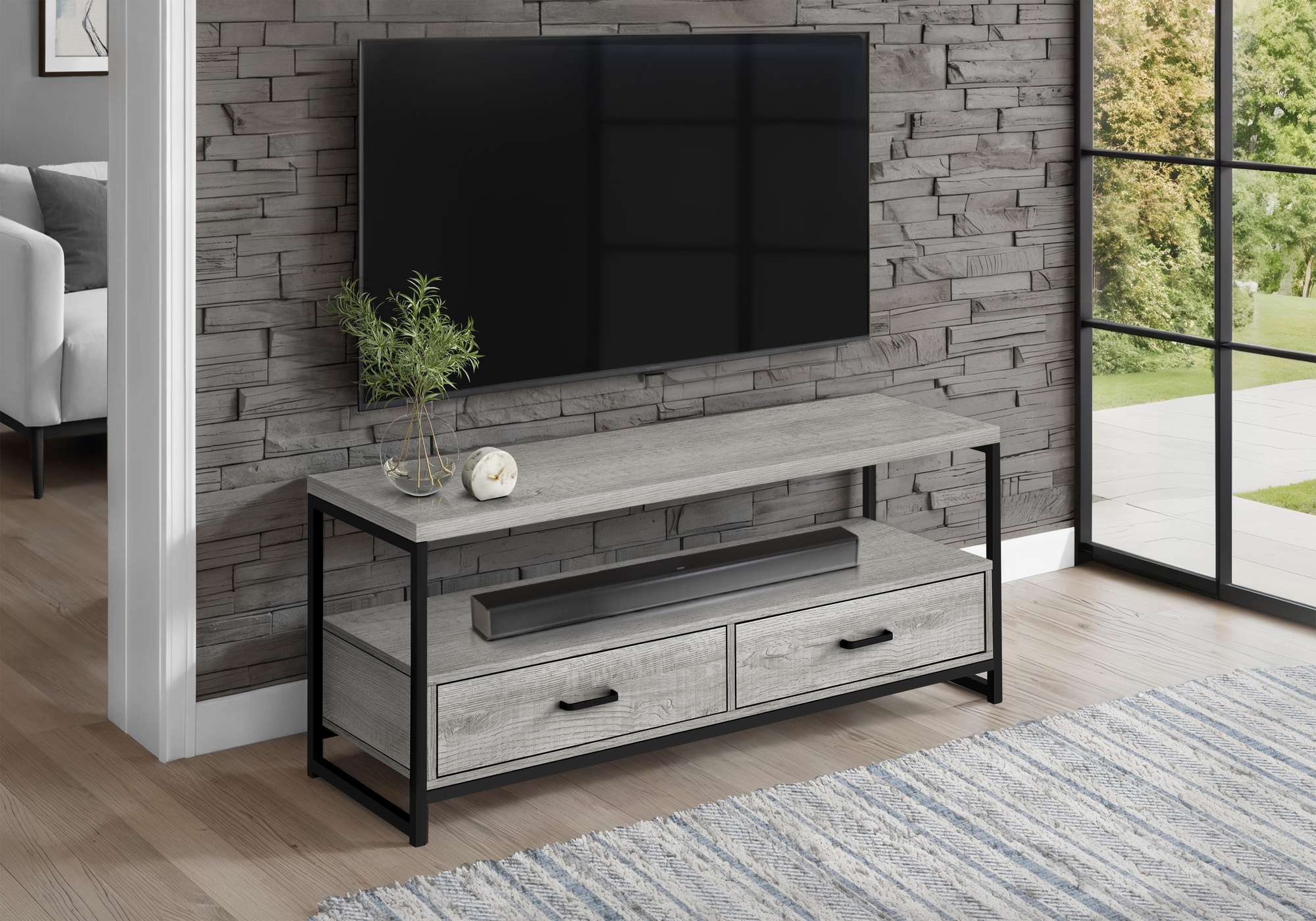 TV STAND - 48"L / GREY / BLACK METAL