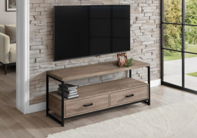 TV STAND - 48"L / DARK TAUPE / BLACK METAL