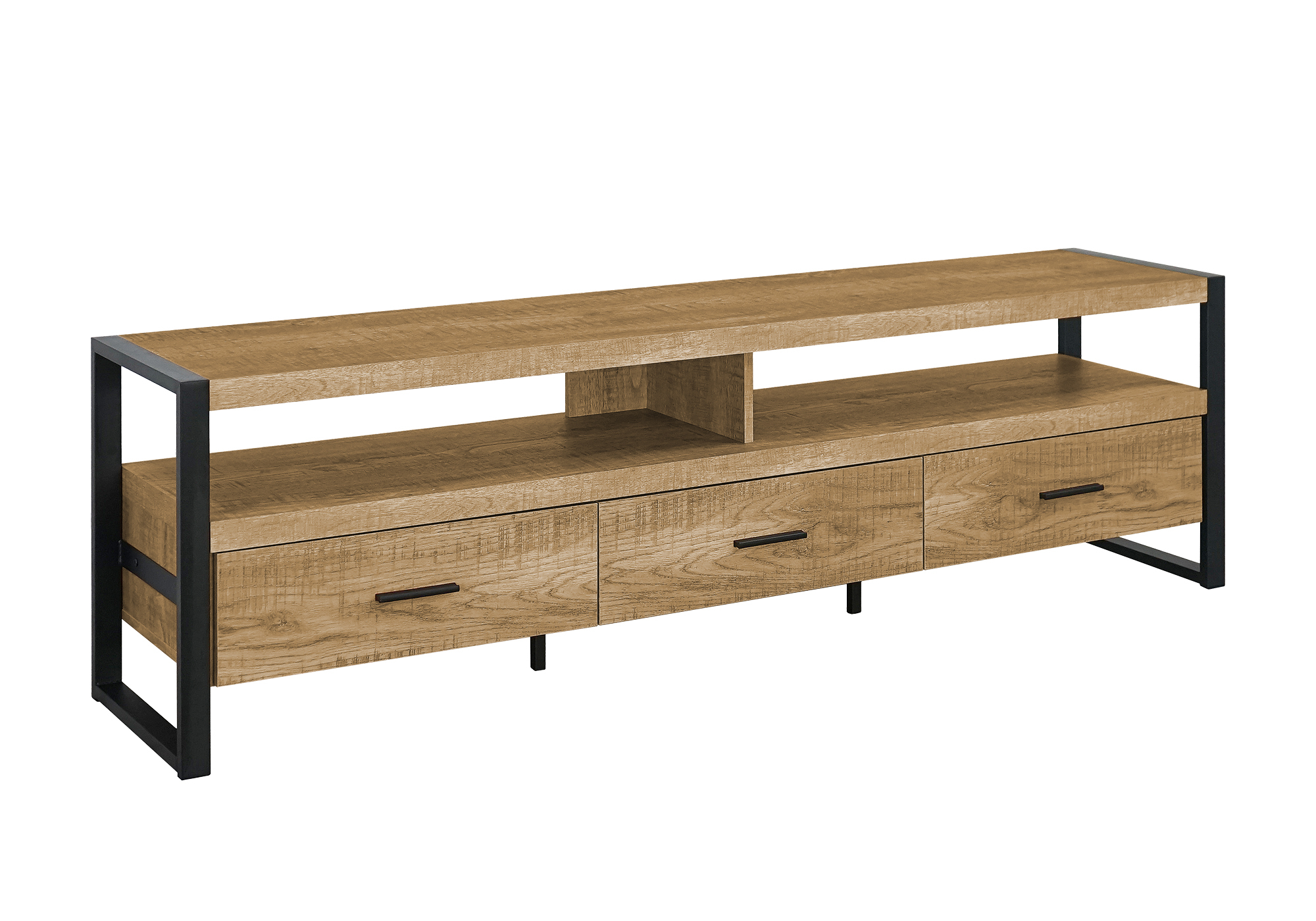 TV STAND - 72"L / 3 DRAWERS MANGO WOOD-LOOK / BLACK METAL - Image 2