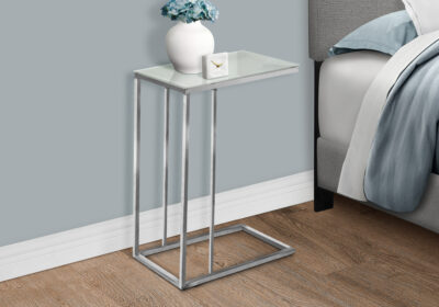 ACCENT TABLE - CHROME METAL WITH FROSTED TEMPERED GLASS